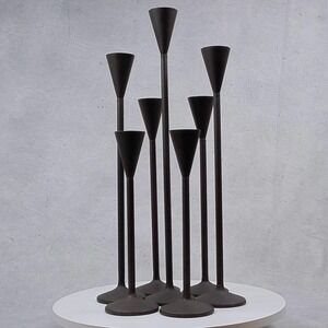 Vintage Tall Iron Candle Holders Set of‎ 7 Modern Brown Metal Graduated Heights